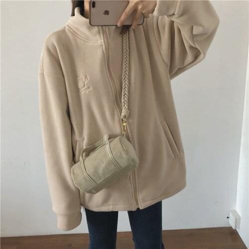 Plus size Hoodies Polar fleece sweatshirts Embroidery Women Harajuku streetwear kawaii oversized zip up korean style long