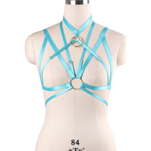 Women Elastic Bondage Harness Golden Accessories Cage Bra Harajuku Goth Adjustable Cupless Bra Fetish Rave Body Harness