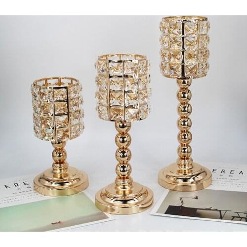 Golden crystal candlestick European wrought iron ornaments metal candle holder crafts living room ornaments
