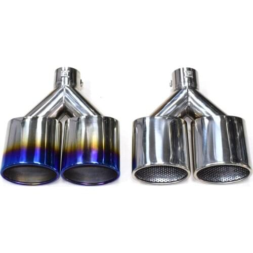 1 Pcs 304 Stainless Steel Car Exhaust Tip Universal Exhaust Pipe Muffler Tip Y Pipe For Universal Blue Silver Exhaust pipe