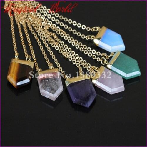 1Pc Mixed Nature Crystal Gems Double Clasp Pendant Necklace Drusy Quartz Druzy Nature Pendant with Gold Brass Chain