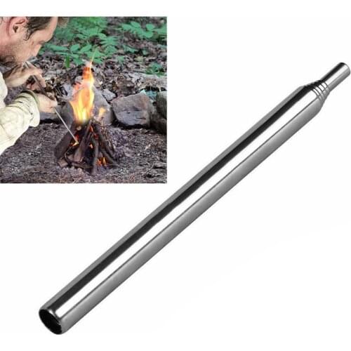 1Pcs Blow Fire Tube Outdoor Portable Emergency Stainless Steel Blow Fire Tube Telescopic for Survival Tool Camping Equipment