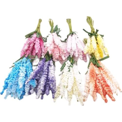10Pcs/lot Mini PE Lavender Artificial Flowers for Wedding Home Decoration DIY Craft Gift Bride Wreath Scrapbooking Fake Flower