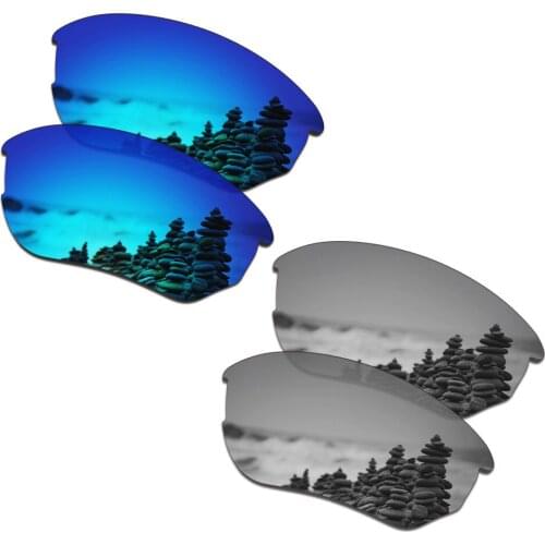 SmartVLT 2 Pairs Polarized Sunglasses Replacement Lenses for Oakley Flak Beta Ice Blue and Silver Titanium