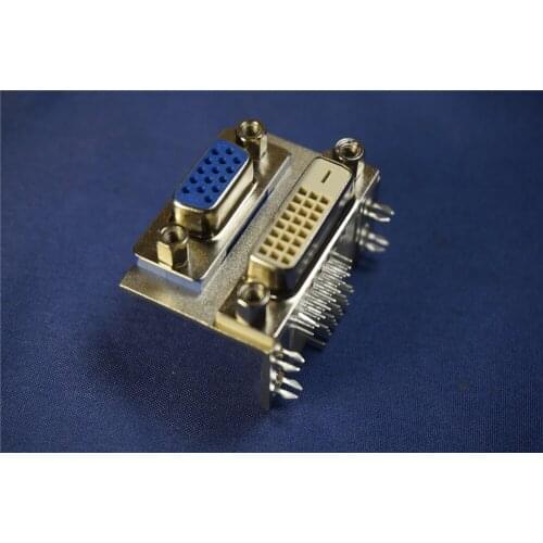 2pcs DVI VGA Dual Port 24+1 Pin 24 P DVI-I Dual Link Receptacle Connector VGA 15 Pin Female Socket Right Angle Through Hole