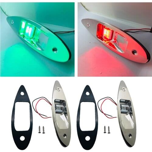 2 Pieces Marine Boat RV Side Navigation Tear Light Red Green LED Flush Mount