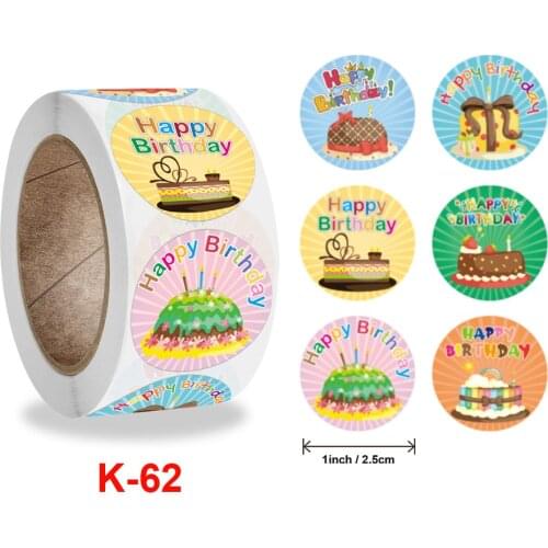 500pcs/Roll Creative Cake Series Happy Birthday Sticker For Kids Fashion Office School Stationery Decoration Seal Stickers