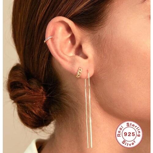 Aide 925 Sterling Silver Simple Double Line Dangle Earrings For Women Long Tassel Chain Drop Earrings Wedding Party Jewelry