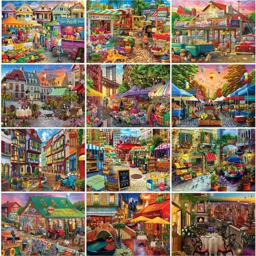 Diamond Mosaic Scenic Kits Diamond Painting Full Diamond Embroidery Town Picture of Rhinestones DIY Cross Stitch Set Wall Art