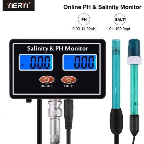 Yieryi Online PH & Salinity Monitor 2 in 1 ph meter&Salinity Tester for Aquarium pool spa seawater horticultural water Quality