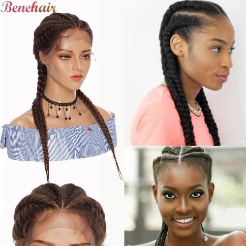 Benehair 24' Hand Braided Wigs With Baby Hair Synthetic Box Braids Wig Afro Wig African American Style Twist Wig For Black Women