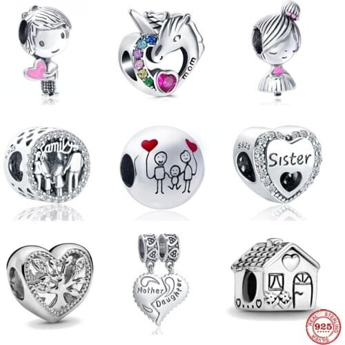 NEW original mother daughter family tree mom diy bead fit Original Pandora charm silver 925 Bracelet trinket jewelry for women
