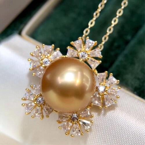 D915 Pearl Pendant Fine Jewelry Gold Filled Round 12-13mm Sea Water Golden Pearls Pendants Necklaces for Women Presents