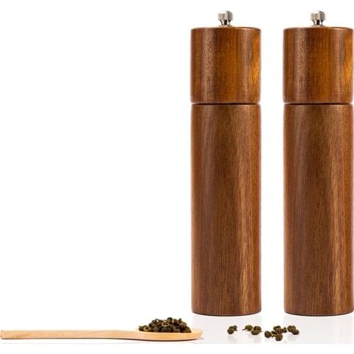 2PCS/Set Wooden Salt and Pepper Grinder Set, Sustainable Acacia Wood,Ceramic grinding core , 8"-for Seasoning, Cooking, Dining