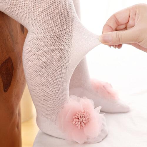 Baby Tights Infant Girl Newborn Kids Pantyhose Lace Bow Flower Hosiery Kids Stockings Summer Breathable Mesh Tights Toddler