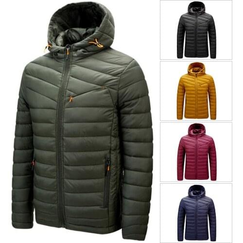 Men Hooded Jacket Not Removable Cap Lightweight Water-Resistant Jacket Coat with Anti-Theft Pocket for Male