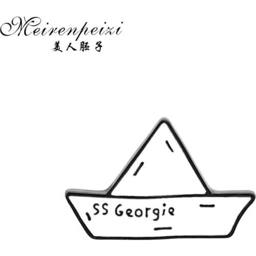 Meirenpeizi SS Georgie paper boat Enamel badge Stephen Kings IT Cartoon origami brooch boat maiden voyage Cowboy lapels pin