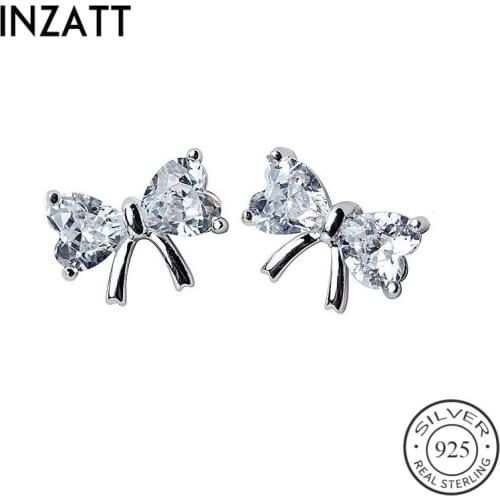INZATT Real 925 Sterling Silver Zircon Bow-knot Stud Earrings For Fashion Women party Minimalist Fine Jewelry Cute Accessories