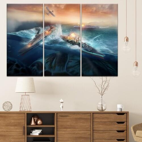 Canvas Painting The Tech Behind World of Warships 3 Pieces Wall Art Painting Modular Wallpapers Poster Print Home Decor