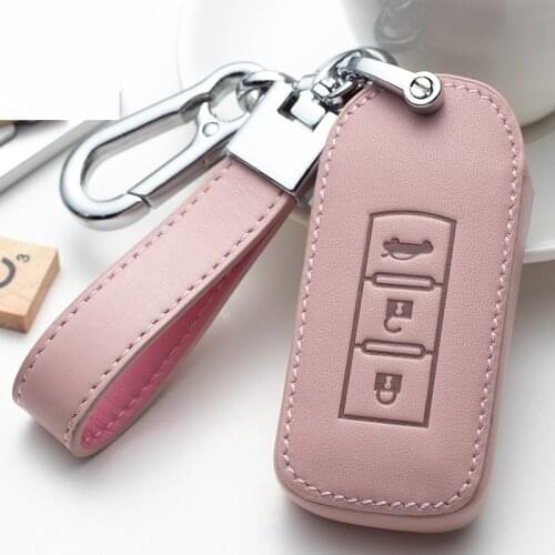 Leather Car Key Case Cover for Mitsubishi Outlander Lancer 10 Pajero Sport EX ASX RVR Colt Grandis L200 Smart 2 3 Button Case