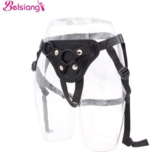 Belsiang Leather Strap On Dildo Pants Strapon Harness Strap-On Penis Adjustable Sex toys for Lesbian Gay Women Couples