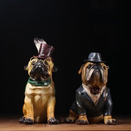 Creative Cacique Bulldog Statue Vintage Resin Scientist Pitbull Sculpture Dog Boutique Decor Ornament Art and Craft Accessories