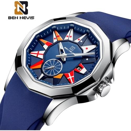 BEN NEVIS Creative Mens Watches Top Brand Luxury Quartz Watch Men Waterproof Rubber Army Wristwatch Sport Relogio Masculino