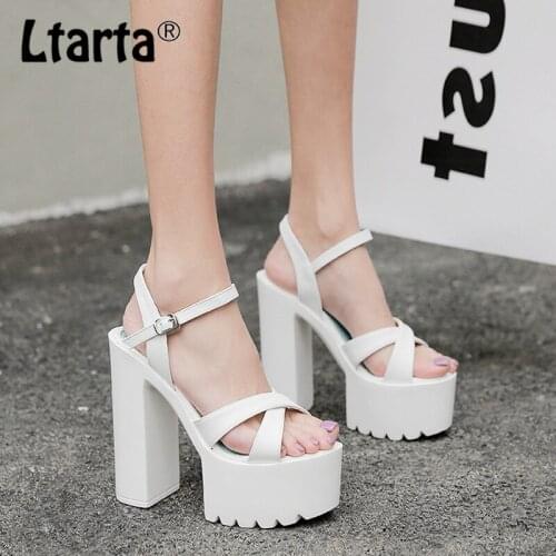 LTARTA Day High Thick Heel Water Platform Hollow Womens Shoes Open Toe Buckle High Sandals 14.5cm Heels 5cm Platfrom JXQ