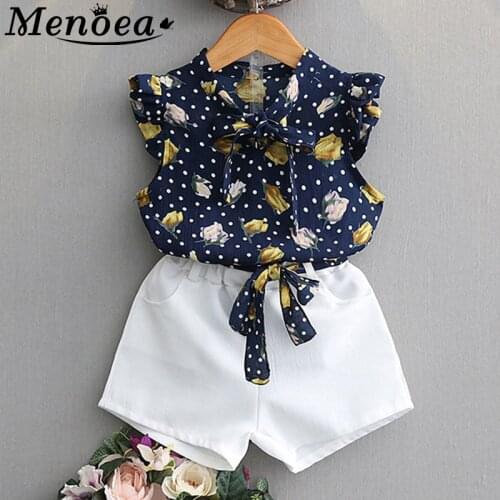 Menoea Kids Suits 2020 Summer Style Girls Children Clothes Floral Bow Pattern Shirt + Short Pants 2Pcs Clothes Set