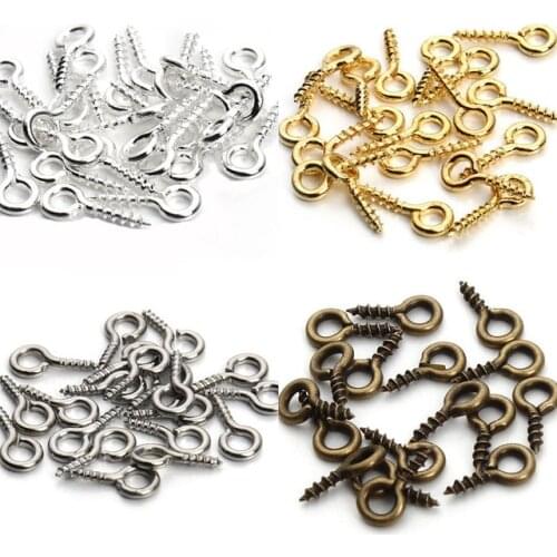 200pcs/lot 10*4mm Metal Screw Eye Pins For Pendant Iron Screw Eye Hooks Clasps Fit Drilled Beads Diy Jewelry Making Findings