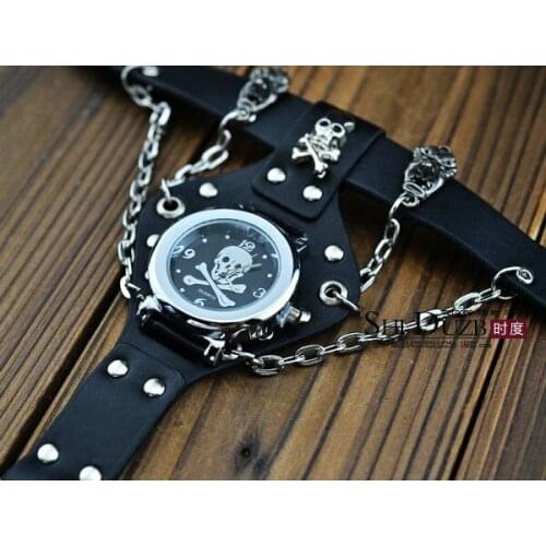 Fashion Hip-Hop Punk Style Quartz Watches men Personality Skeleton Ring Lanyard Chains Skull Heads lover Gift clock hombre reloj