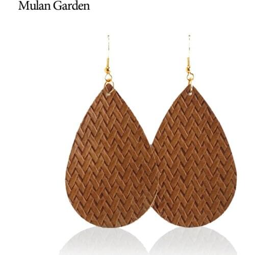 Mulan Garden PU Leather Trendy Earrings for Women New Statement Water Drop Dangle Earrings Fashion Jewelry 2019 Autumn Winter