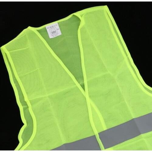 Neon Green Safety Vest Jacket With Reflective Strips High Visibility Large Size