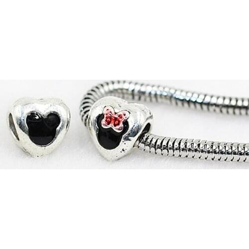 New handmade jewelry accessories DIY alloy oil silver heart-shaped Mickey hole beads Fits European DIY Charm Bracelet Jewelry