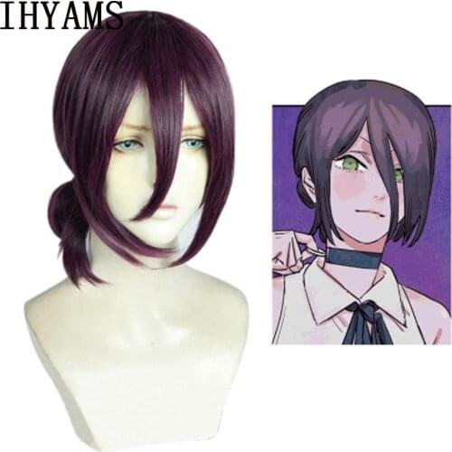 Anime Chainsaw Man Reze Purple Brown Role Play Cosplay Wigs Heat Resistant Synthetic Hair Halloween Carnival Party + Wig Cap