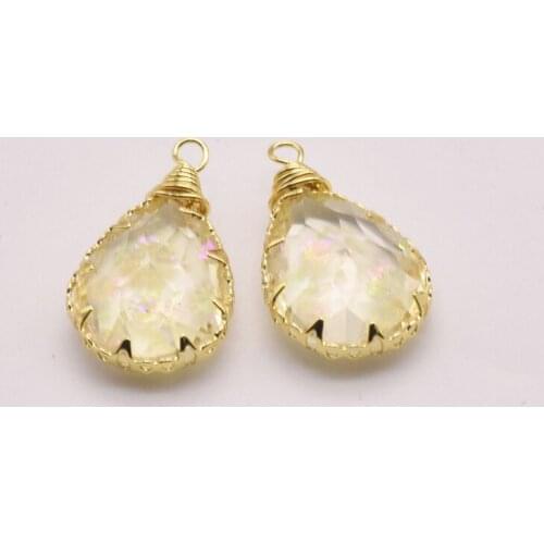 2Pcs/Lot 25mm*15mm Natural Snow Resin Pendant 18K Brass Gold Plated Bulk Jewelry Charms For Jewelry Making Epoxy Resin JA0035