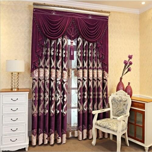 Custom curtains European embroidered luxury bedroom simple modern red cloth blackout curtain tulle valance drape B818