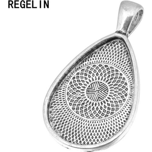 REGELIN 10pc Antique Waterdrop Necklace Pendant Setting Cabochon Cameo Base Tray Bezel Blank 20x30mm DIY Jewelry Accessories