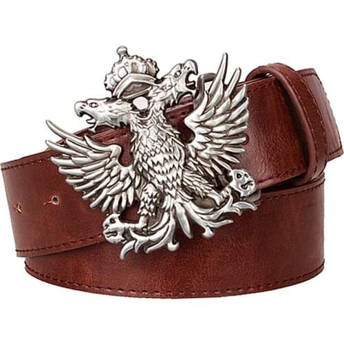 Cool mens leather belt Headed eagle hip hop punk belt metal Double headed eagle pattern Russian style belt rock dress up strap