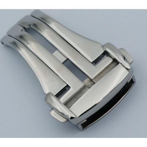 MAIKES High Quality 316L Stainless Steel Butterfly Buckle Silver Watch Band Strap Folding Clasp 16mm 18mm 20mm For Omega