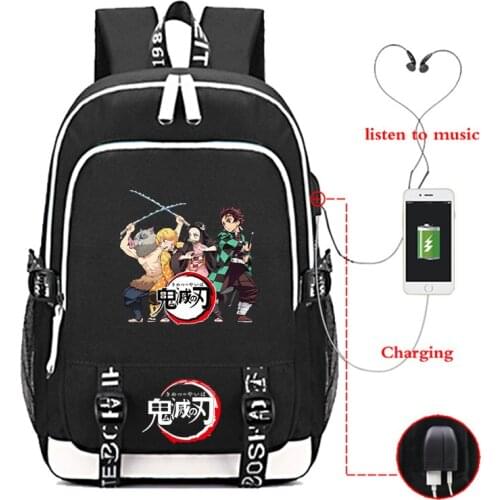 Mochila Demon Slayer Backpacks USB Charging Rucksack Boys School Backpack Student book bags Teens Travel knapsack Mens Sport Bag