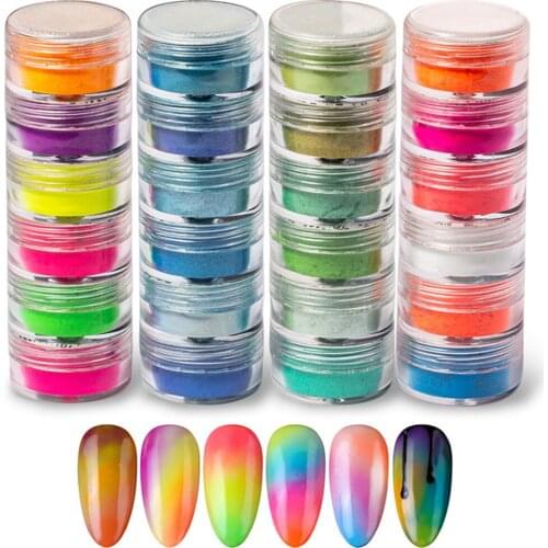 Salon 6 Jars 1g Each Fine Dust Glitter Pot Nail Powder Eye Shadow Iridescent Mixed Nail Glitter Powder Sequins Colorful Nail Art