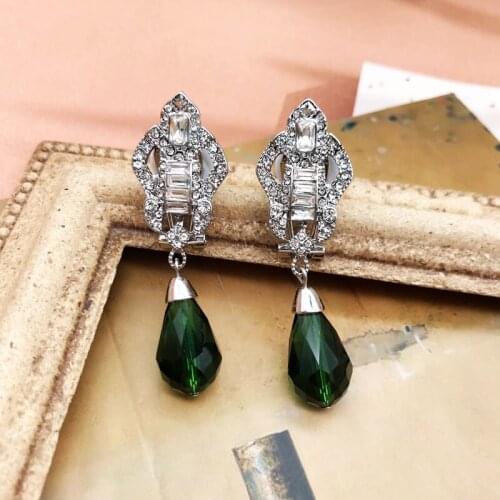 Elegant Earrings Green Pendant Drop Rhinestone Retro Jewelry For Womens Party Gifts