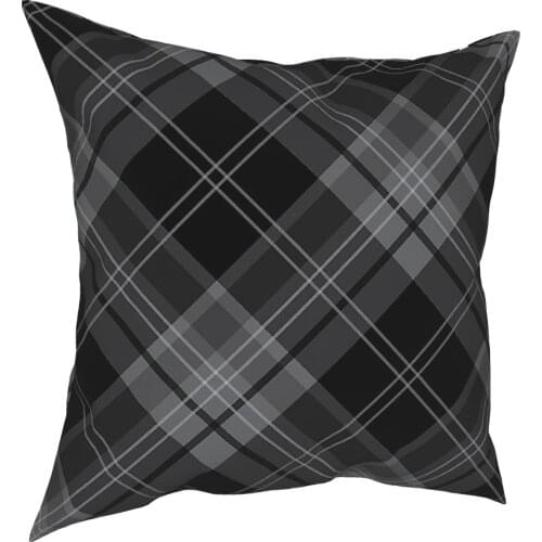Gray Black Plaid Tartan Pattern Pillow Cover Home Decor Cushion Cover Throw Pillow for Car Polyester Double-sided Printing