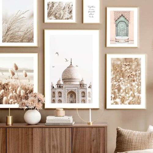 Building Mosaic Fountain Beach Grass Reed Wall Art Canvas Painting Nordic Posters And Prints Wall Pictures For Living Room Decor