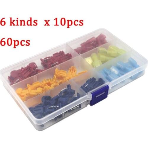 60pcs T-Tap Wire Dc Connectors Insulated Butt Male Quick Disconnect Spade Self-Stripping Quick Electrical Splice Wire Terminals