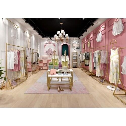 Clothing store hanger display rack golden display rack floor-to-ceiling womens clothing store shelf childrens clothing store h