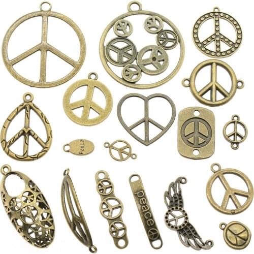 WYSIWYG 40g Antique Bronze Color Zinc Alloy Random Mix Styles Peace Sign Charms DIY Handmade Craft For Jewelry Making