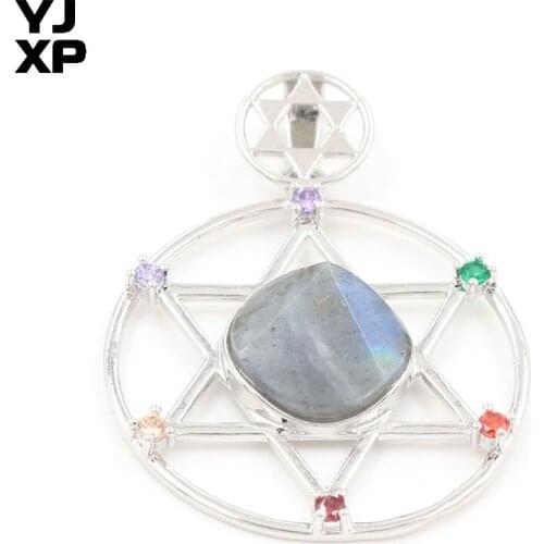 YJXP Silver Plated Plated Star of David with Rhinestone Pendant Labradorite Stone Meditation Jewelry