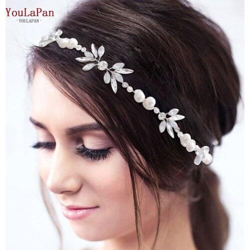 YouLaPan HP132 Wedding Headband Milk Rhinestone Bride Headpiece Wedding Hair Vines for Brides Silver Women Tiara Hair Jewelry